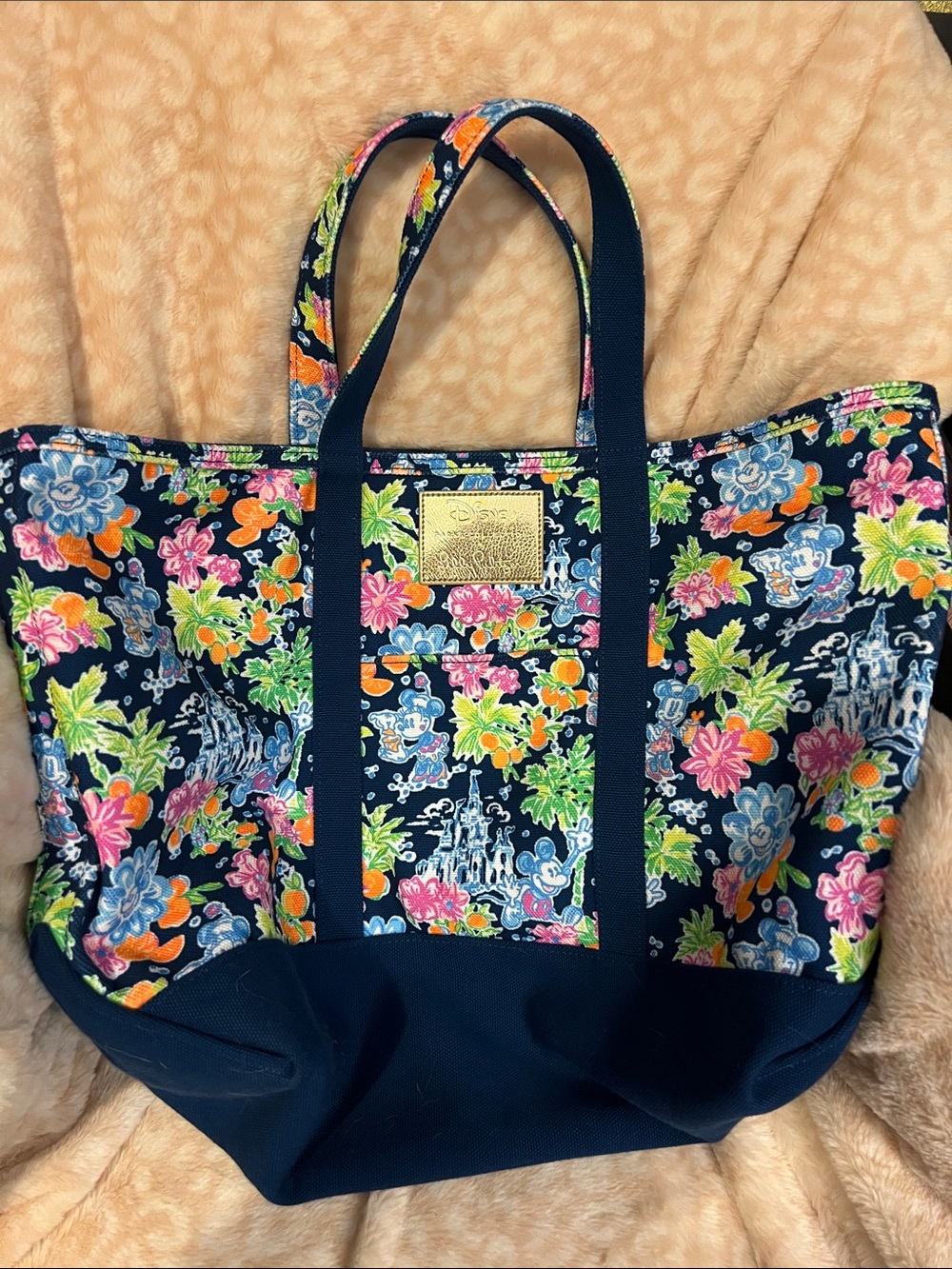 Lilly Pulitzer x Disney Navy Floral Tote with Pink, Orange, Green & Blue Accents